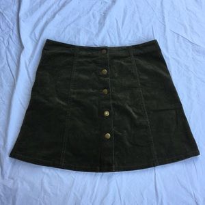 Sans Souci Olive Green Corduroy Button Skirt